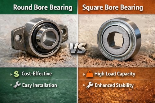 Visual comparison of round bore and square bore bearings, highlighting their differences in load capacity, installation, and durability