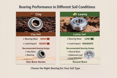 Comparison of Hex Bore, Round Bore, and Tapered Bore designs used in agricultural machinery bearings. Highlights load transfer, anti-slip properties, and applications. Comparison of Hex Bore, Round Bore, and Tapered Bore designs used in agricultural machinery bearings. Highlights load transfer, anti-slip properties, and applications.