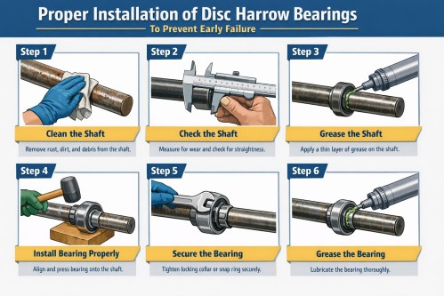 Step-by-step guide showing proper installation of disc harrow bearings to prevent early failure Step-by-step guide showing proper installation of disc harrow bearings to prevent early failure
